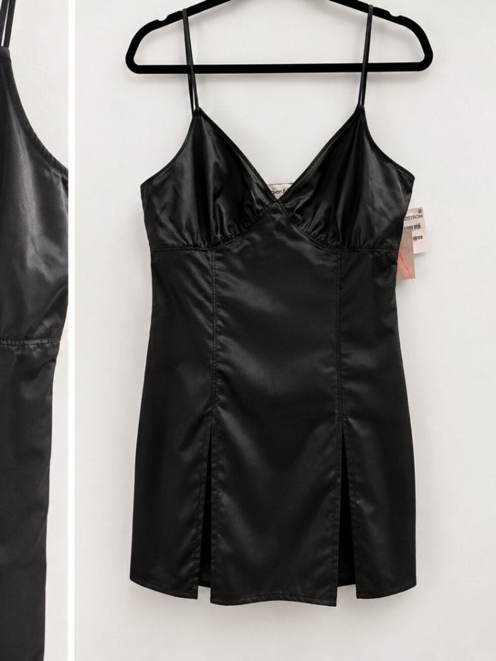 Sleek black satin mini dress (M)